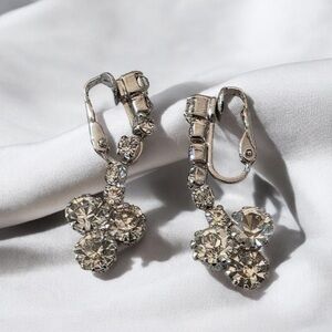 Vintage 1940's Rhinestone Silver Tone Dangle Clip on Earrings…